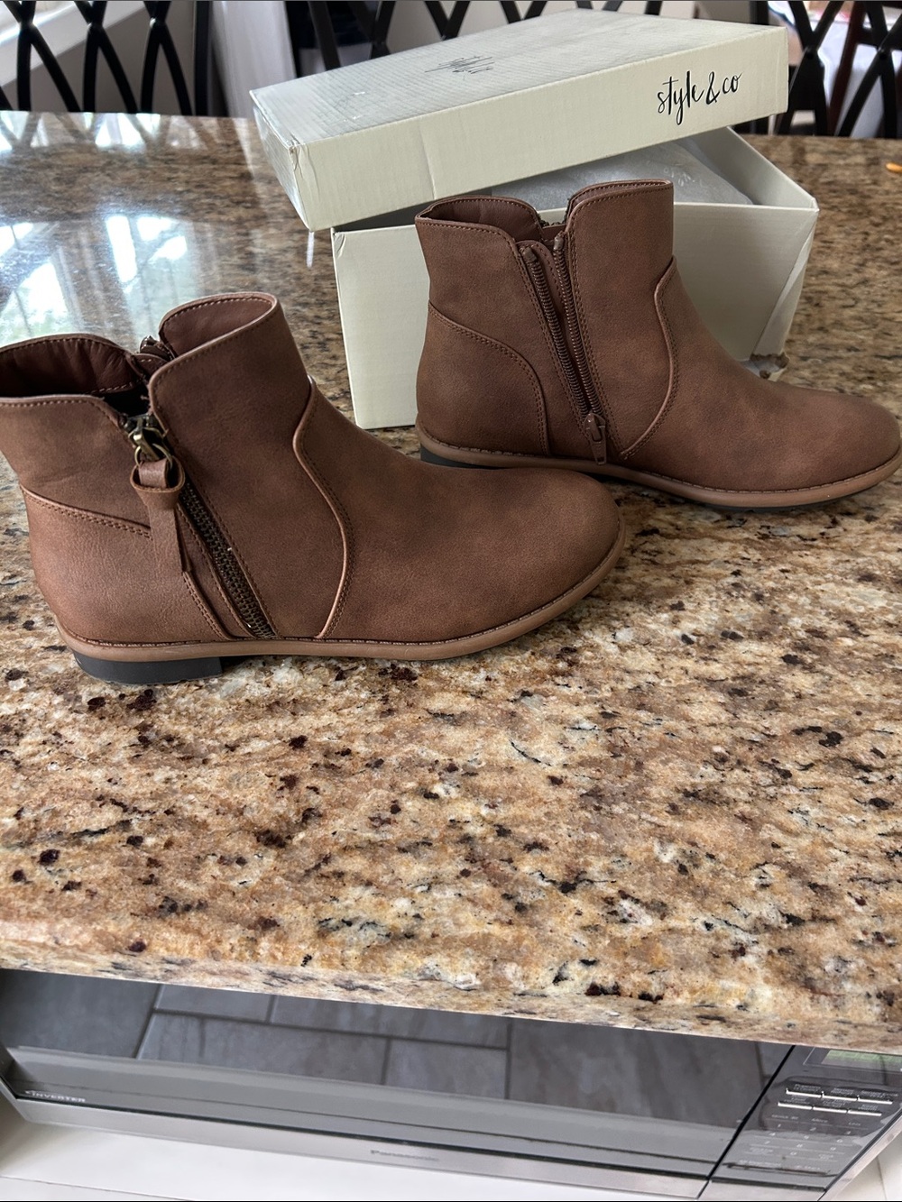Style & Co. Brown Faux-Leather Ankle Booties